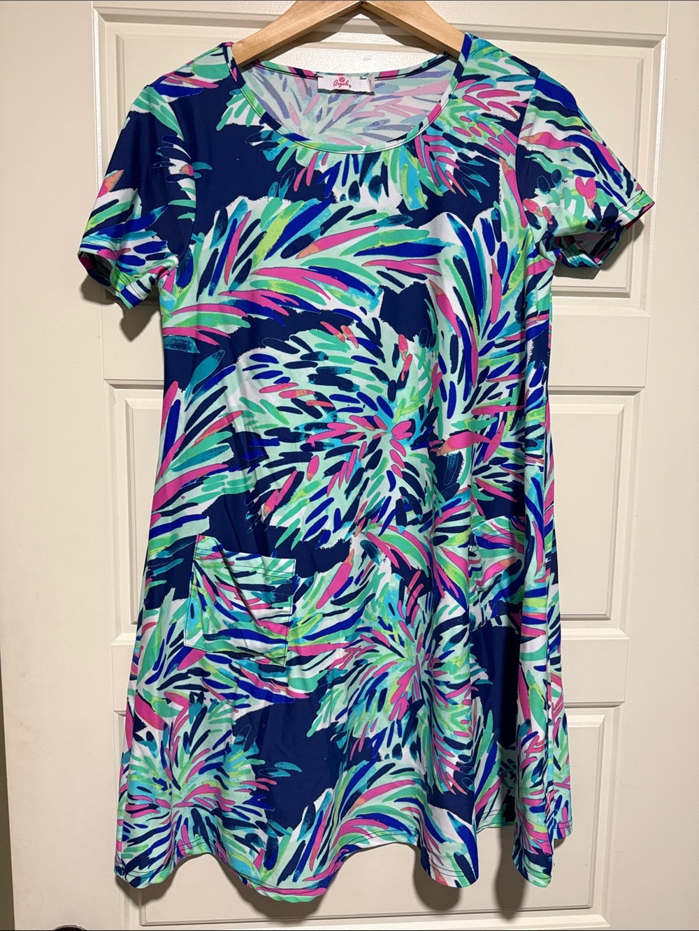 Aryeh Colorful Tropical Print Dress size s blue scuba nylon stretch
